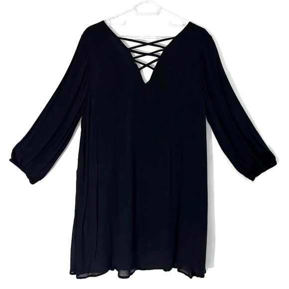 Anthropologie Entro Bohemian Black Colorful Embroidery Mini Dress Size Large - Picture 7 of 13